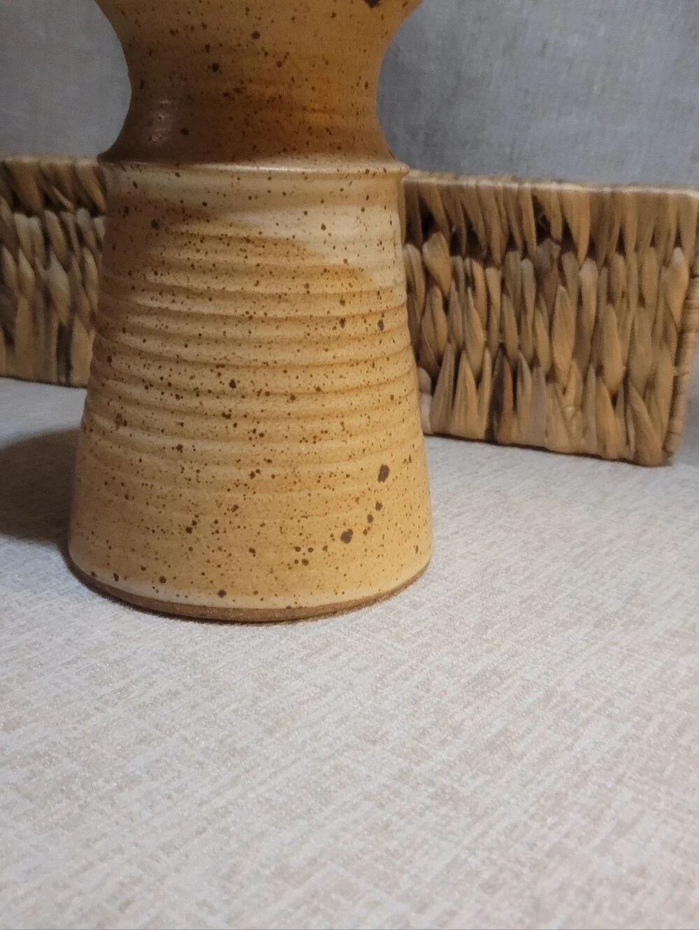 Handcrafted Ceramic Vase in Warm Tan. Vintage Mid Century Pottery